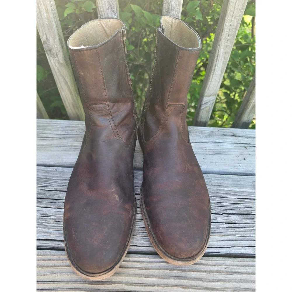 Frye Campus Inside‎ Zip Brown Leather Boots Mens 11.5 D 3487105 Distressed Ankle